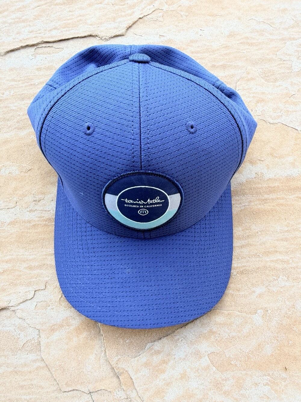 Travis Mathew Hat Cap Fitted Mens Large XL Blue M Logo Flexfit Baseball Golf CC